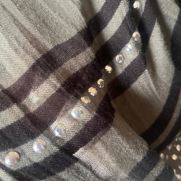 Black/Army Green Scarf Wrap Lightweight With Shiny Silver  Rhinestones - Picture 4 of 5